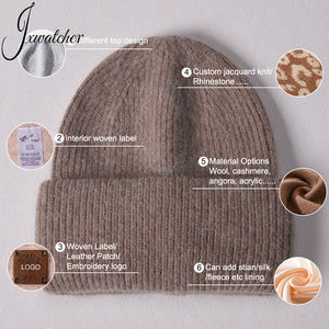 Gorro de piel de conejo con doble solapa para mujer y mujer, gorro de Angora mullida y gruesa, a rayas, Unisex, de invierno, personalizado, de punto en blanco - Product Image 6