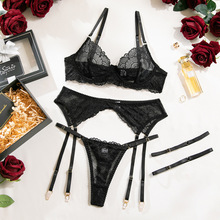 <b>Sexy</b> European and American Transparent Mesh Garter Underwear <b>Set</b> New Fashion Eyelash Lace 3 Piece Bra & Briefs <b>Set</b> - Product Image 6