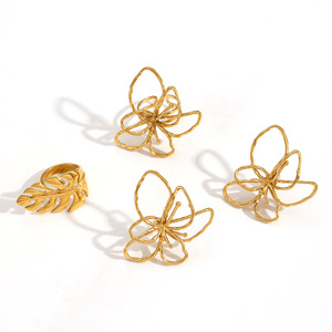 ชุดแหวนรูปใบไม้และผีเสื้อทรงเรขาคณิตสแตนเลสเครื่องประดับปาร์ตี้สำหรับทุกเพศ - Product Image 4