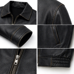 Veste imperméable et coupe-vent en cuir PU noir pour homme, col rabattu, fermeture éclair, style motard, coupe classique, devant - Product Image 6