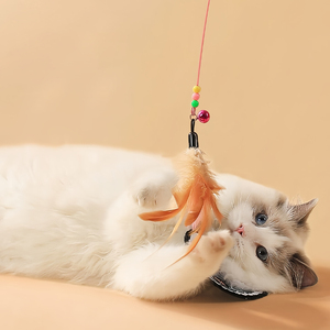 Feather <span class=keywords><strong>Cat</strong></span> Teaser Toy Stahldraht mit Bell - Elastic Rod Zähne Reinigung Interaktiver Haustier Zauberstab für Katzen - Product Image 2