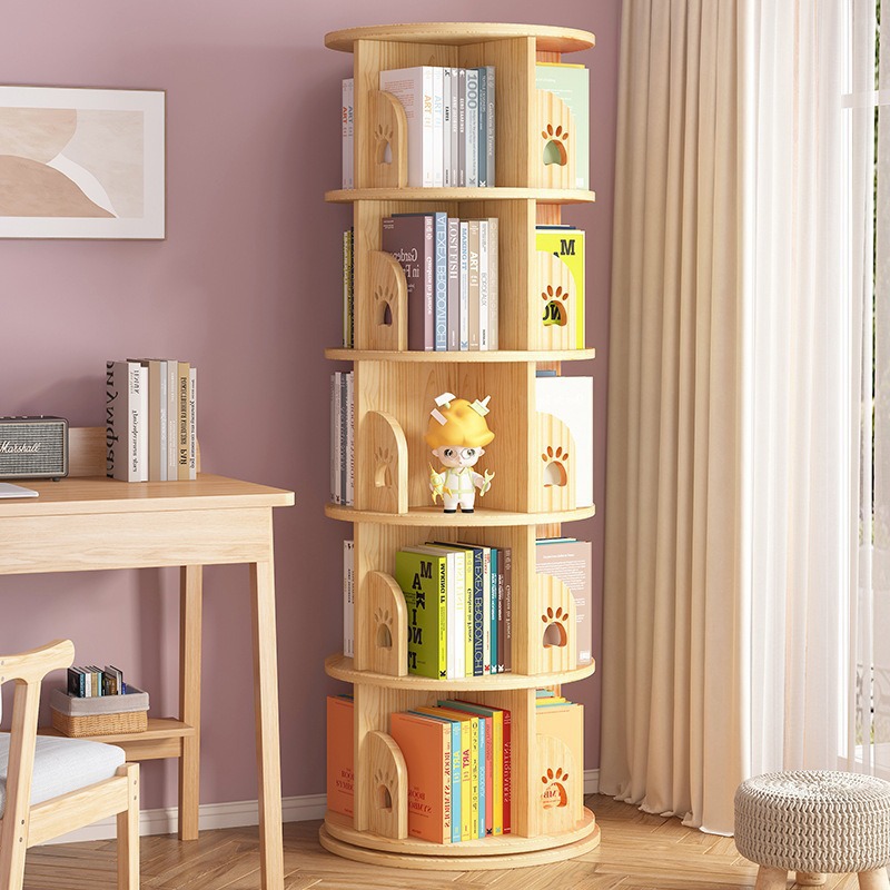 Wooden Bookcase for Home Strong Wood Corner Shelf with 360 Rotating Design Shelf for Storage Living Room Furniture Bookshelves