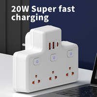 Multiprise murale TIS 3 prises + 1 USB-A + 1 USB-C + 1 PD + 2 QC 3.0 10A IP44 avec prise de courant 220V/110V