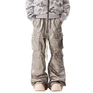 Pantalones Cargo para Hombre al por Mayor, Estilo Vintage, con Cordón en la Cintura, Múltiples Bolsillos, Recubrimiento Plateado Mate, Estilo Wasteland, Corte Bootcut - Product Image 4