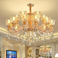 Goldener K9 Kristall-Jade-Kronleuchter LED Villa-Restaurant Kerzenstil Hochleuchtender Decken-Kronleuchter für Wohnzimmer