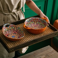 Gran oferta, platos de cerámica ecológicos seguros para microondas sin BPA de estilo bohemio, juegos de vajilla Retro, porcelana esmaltada