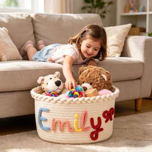 Panier en corde de coton, panier de rangement tissé personnalisé pour bébé avec nom, organisateur de jouets et panier à couches - Product Image 2