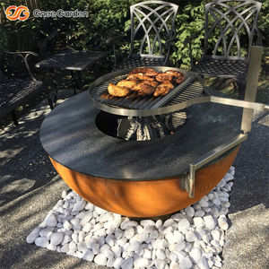 Juego de parrilla de barbacoa de leña de acero Corten moderno portátil con control remoto y carrito para cocinar al aire libre - Product Image 6