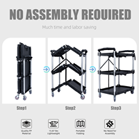 Chariot utilitaire pliable à 3 niveaux LEADLOONG, capacité de 165 lb, chariot roulant en plastique robuste, chariot à outils portable pour garage, bureau, maison