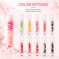 Huile à lèvres hydratante à pétales de fleurs RTS 5ml, brillance transparente changeante de couleur, 10 styles, faible MOQ 2 pièces, vente en gros, logo personnalisé