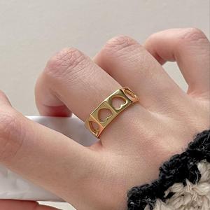 925 Sterling Silver Fashion Jewelry 18K Gold Hollow Heart Adjustable <strong>Finer</strong> Rings - Product Image 2