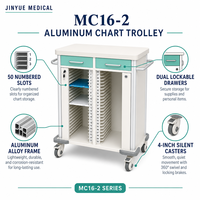 Chariot de classement médical en acier inoxydable de classe I pour blocs opératoires, 30 compartiments, tiroir supérieur à verrouillage centralisé, antistatique, roulettes silencieuses