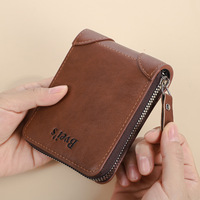 Dompet Pendek Pria Vintage Horizontal dengan Banyak Slot Kartu, Kantong Koin Ber-resleting, Tempat Kartu ID Multifungsi, Bahan PU Pabrik