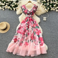 Robe longue décontractée pour femmes WIWT, élégante, à imprimé floral, à volants, col en V, coupe évasée, avec ceinture, pour les vacances, à porter au quotidien, robes pour femmes