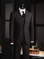 Costume d'affaires italien en laine de haute qualité bleu marine foncé pour homme, sur mesure, coupe ajustée, double boutonnage, veste et pantalon, grande taille, 2 pièces, respirant