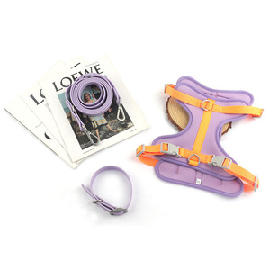 Harnais de promenade pour chien de compagnie rembourré doux personnalisé de luxe sans traction Clip avant en PVC réfléchissant avec laisse élégante - Product Image 5