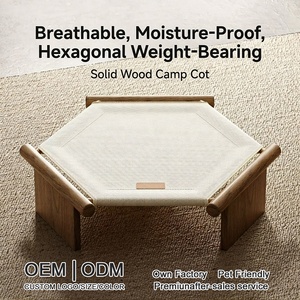 Lit surélevé pour animaux de compagnie, style nordique, en bois massif, respirant, lavable, quatre saisons, en tissu Oxford hexagonal, petit lit pour chien, hamac pour chat - Product Image 1