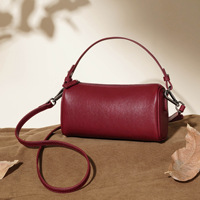 Sac à bandoulière/portable polyvalent en cuir véritable pour femme, avec fermeture éclair, design minimaliste vintage en forme de baril de café