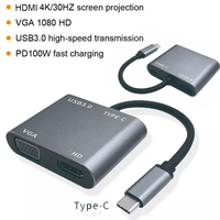 Adaptor USB-C ke /VGA Baru dengan 4K HD USB 3.0 PD AC Power Aluminium Alloy Laptop Docking Hub untuk Dukungan Monitor Ganda.