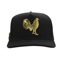 Casquette de baseball 5 panneaux en denim avec motif croix métallique personnalisé en coton pur et broche métallique coq doré, design tendance