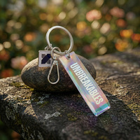 Porte-clés tendance avec logo personnalisé, incassable, en acrylique holographique irisé, avec emballage pour sac, sac à dos et clés de voiture