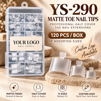 120 faux ongles d'orteils mats semi-couvrants carrés transparents style French, 12 tailles, vente en gros, logo personnalisé
