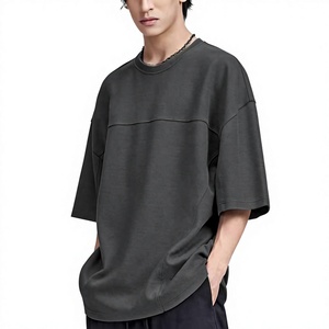 Camiseta de hombre extragrande 100% algodón, color sólido, cuello redondo, manga corta, estilo urbano, tejido jersey, ajuste premium. - Product Image 6