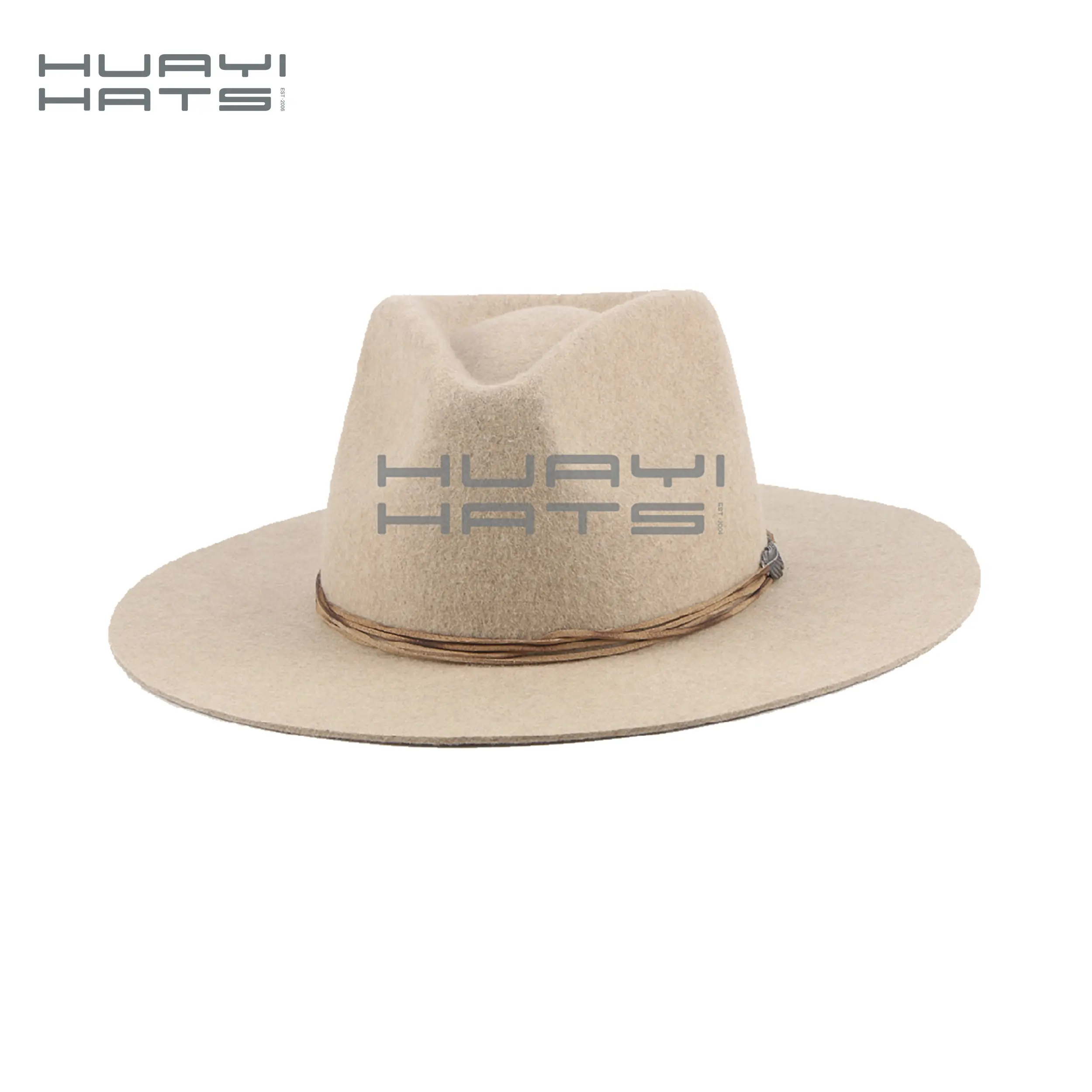 HUAYI HATS benutzer definierte Unisex Vintage 100% Wolle harte flache breite Krempe Filz Fedora Hüte Frauen breite Krempe