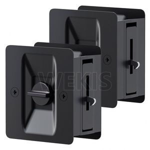 WEKIS en stock Serrure de porte coulissante carrée noire pour salle de bain avec loquet coulissant et poignée latérale, entraxe 60 mm, 3 clés - Product Image 2