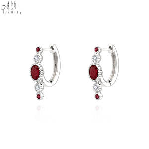 Nueva Colección, Diseño Antiguo Delicado, Oro Blanco Sólido de 18K, Pendientes de Aro con Rubí y Diamante Naturales, Regalo para Mujer - Product Image 3