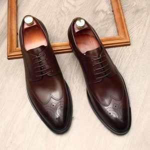 Nouvelles chaussures en cuir véritable brillantes et peintes à la main, best-sellers pour hommes, chaussures derby en cuir véritable pour hommes - Product Image 4