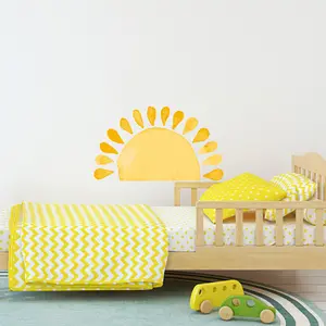 ملصقات حائط شروق الشمس بألوان مائية ، خلفية غرفة نوم الطفل ، خلفية ديكور لغرفة الأطفال