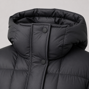 <b>Men's</b> <b>Long</b> <b>Black</b> Down <b>Coat</b> Hooded Straight Body Thick Padded Breathable Regular Sleeve Solid Color Single Button Closure - Product Image 4