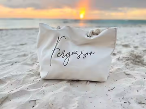 Bolsa de compras reutilizable con asa ancha para uso en la playa, bolso de compras con logotipo personalizado de gran tamaño, color beige, grueso y natural - Product Image 6