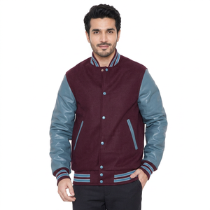 Blouson universitaire personnalisé de haute qualité en laine avec col montant, manches en cuir véritable, broderie, respirant et à séchage rapide - Product Image 1