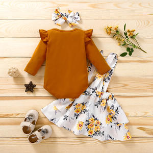 Tienda de Ropa para Bebés, Conjuntos de Romper de Algodón con Estampado Floral para Niñas, con Faldas Largas y Top, al por Mayor - Product Image 2