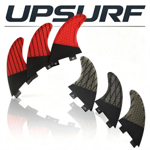 Ensemble de ailerons de planche de surf UPSURF en fibre de carbone nid d'abeille rouge et noir - Product Image 5