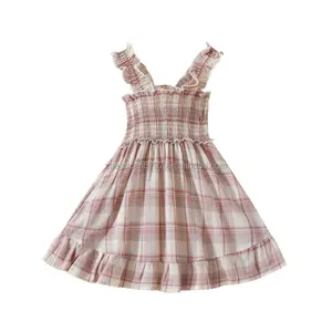 High Quality Wholesale Fabrics For Kids Dresses Cotton Summer Baby Frock Design Striped Plaid Printed Sleeveless Girl Skirt