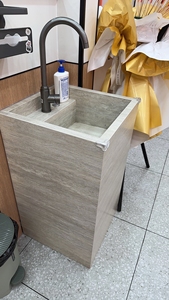 Premium Beige Travertine Marble Stone <b>for</b> Bathroom Vanity <b>Sink</b> with Vessel Basin Modern Freestanding - Product Image 3