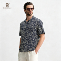 Chemise en lin mélangé pour homme Watercolor Shape 130cm Bleu marine Blanc cassé Style cubain pour les vacances et la plage