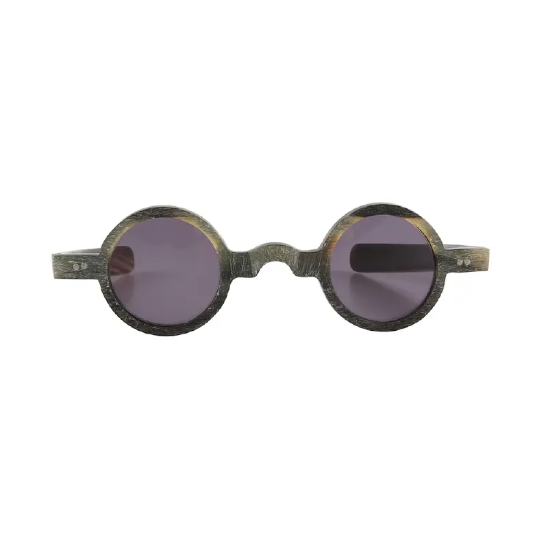 AMYAOO Vintage Riveted trim small round wide nose bridge Straight legs handmade rough matte Yak Horn glasses Frame sunglasses