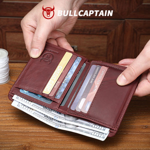 BULLCAPTAIN New Vintage Genuine Leather Men <b>Wallet</b> Cowhide RFID Short Billfold Coins Purse Business Bank ID Credit Card <b>Holder</b> - Product Image 3