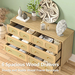 מודרני בוהו ראטן עץ בהיר 6-מגירות עץ בהיר 6 עם ידיות זהב למיקור סלון חדר שינה - Product Image 3