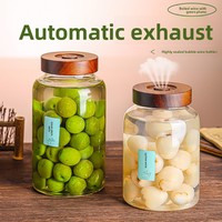 Fermentatiepot van hoog borosilicaatglas met 304 roestvrijstalen kraan, deksel van natuurlijk acaciahout en automatische afvoer voor dranken.