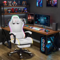 Chaise de jeu pivotante moderne en cuir PU avec éclairage RGB, couleur blanche, chaise de bureau pour ordinateur, vente en gros