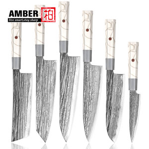 Amber Japon Bıçak Seti VG10 Şam Çelik Bıçak Seti Mutfak Şef Bıçak Seti Gerçek Dövme Bıçak Yeni Profesyonel Hediye Kutulu - Product Image 1
