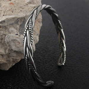 Yunnique Tibetan <b>Silver</b> Steel Color Titanium Steel Open <b>Bracelet</b> Twisted Woven Design Men Women Jewelry 28mm - Product Image 2