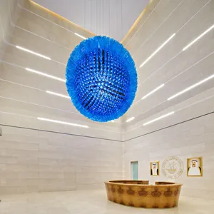 New design radial high ceiling blue art glass pendant lamp ball