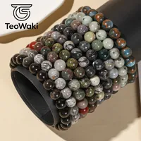 Браслет TeoWaki Dainty из полированного натурального камня с бусинами, серия «Черно-серый», разные размеры бусин, повседневное украшение, аксессуар для многослойного ношения, 19 см