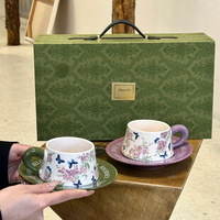 Ensemble tasse et soucoupe en céramique Anji Newell, motif floral pour couples, idéal pour cadeau de mariage, café à domicile, desserts et café